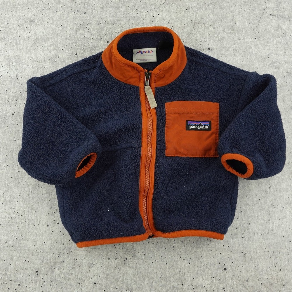 Patagonia Synchilla Fleece Jacket Kids 6-12M Navy Orange Full Zip 60970